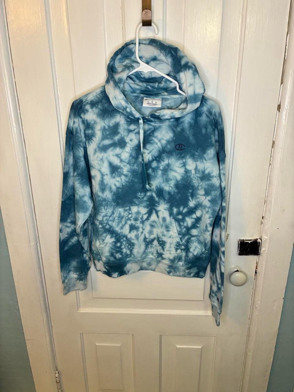 Champion Men's Blue & White Tie-Dye Crewneck Hoodie